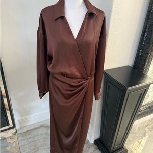 Zara Chocolate Long Sleeve Wrap Dress